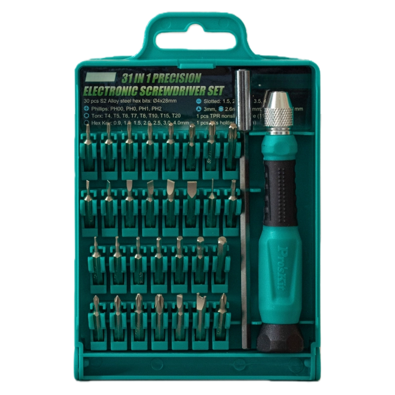 31-in-1 Precision Electronics Screwdriver Set Green Storage Case