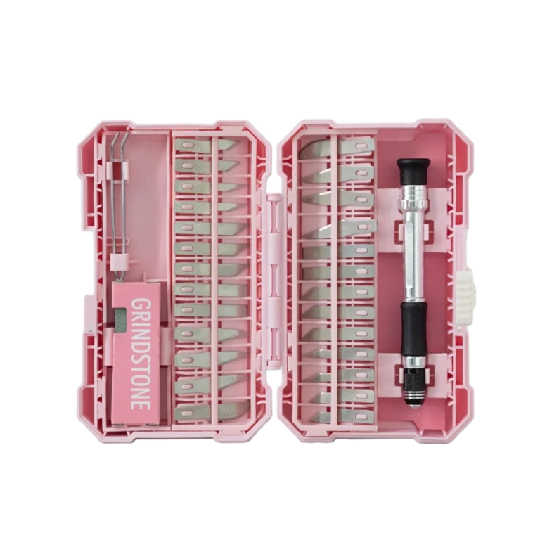 Precision Craft Knife Set with Assorted Blades Pink Storage Case