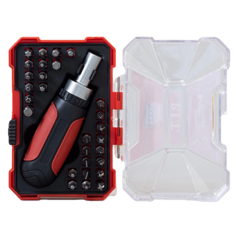 Professional Compact Ratchet Screwdriver Set with Assorted Bits Red Storage Case