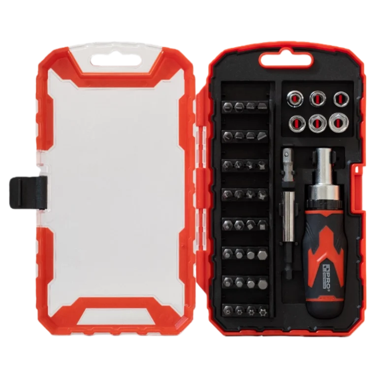 Professional Compact Ratchet Screwdriver Set with Sockets Red Storage Case