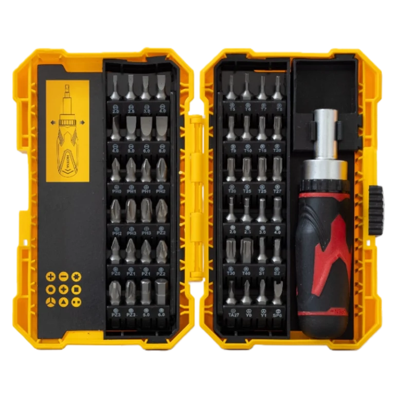 Professional Compact Ratchet Screwdriver Set Yellow Storage Case