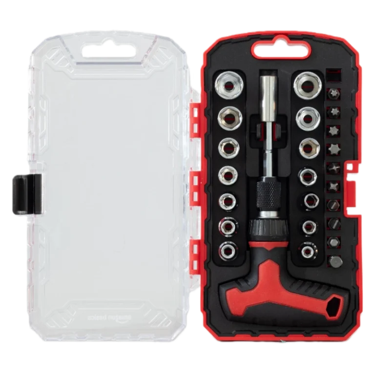 Professional Ratchet Screwdriver Set with Sockets Red Storage Case